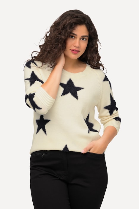 Pullover, flauschige Sterne, Rundhals, Langarm
