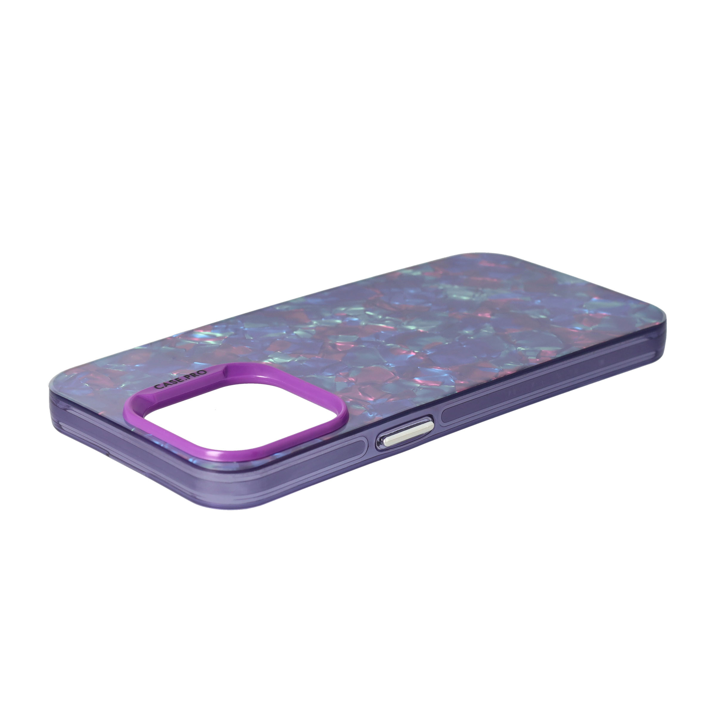 iPhone 15 Pro Max Hybrid Hardcase Hülle mit Acryl Rückseite im Glitzer Design - Lila / Transparent