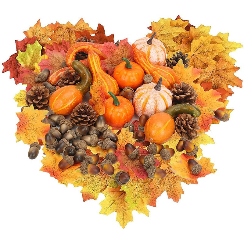 (50-tlg. Set) Herbst Dekoration Thanksgiving Herbst Laub / Kürbis / Eicheln / Tannenzapfen