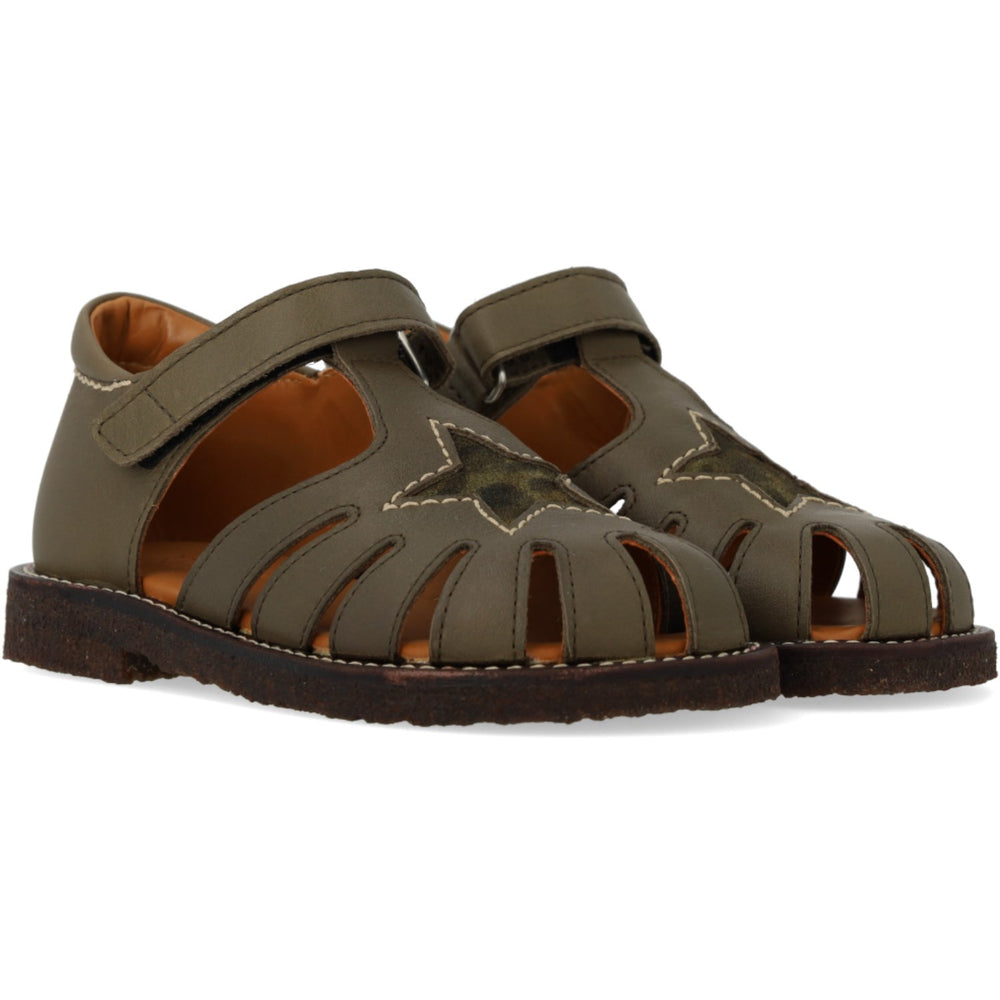 Køb Angulus Forrest/Marshland Print Lædersandal Med Stjernedetalje