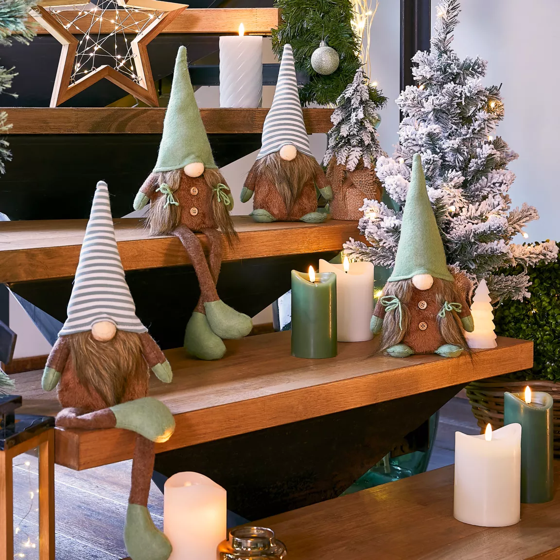 Lutin de Noël à asseoir (H50 cm) Billie Menthe blanche