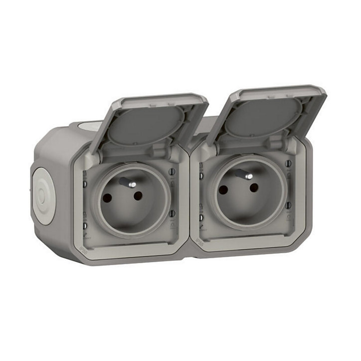 Prise Legrand Plexo gris en saillie, lot de 2