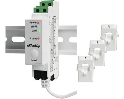 Shelly DIN-rail Pro 3EM 400A elektriciteitsmeter met meetfunctie, WLAN, LAN, Bluetooth