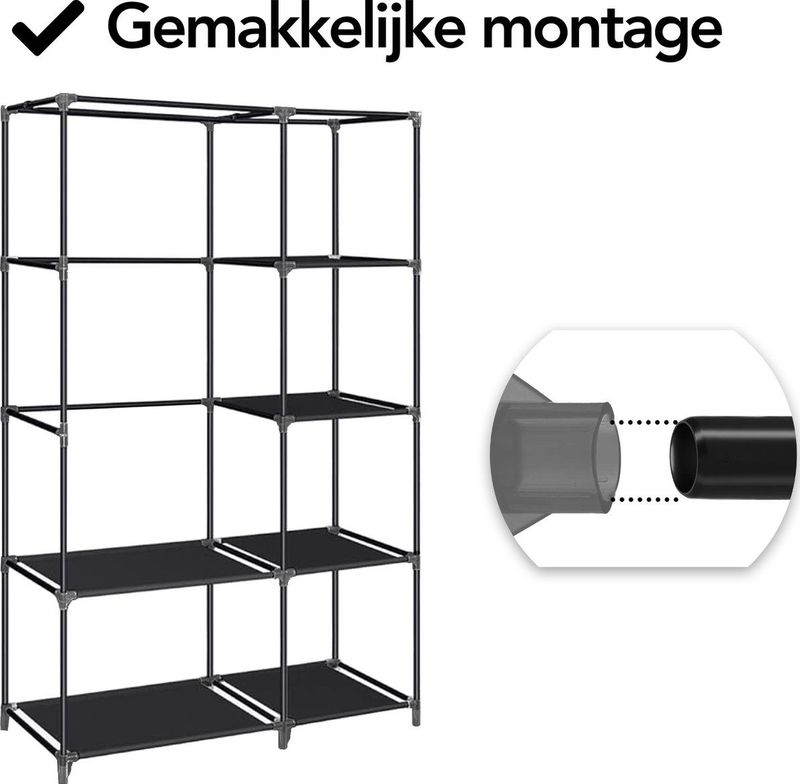 Brixy Kledingkast - Garderobekast - Kleerkast - Opvouwbaar - Stoffen Vouwkast - Campingkast - 88 x 45 x 168 cm - Zwart