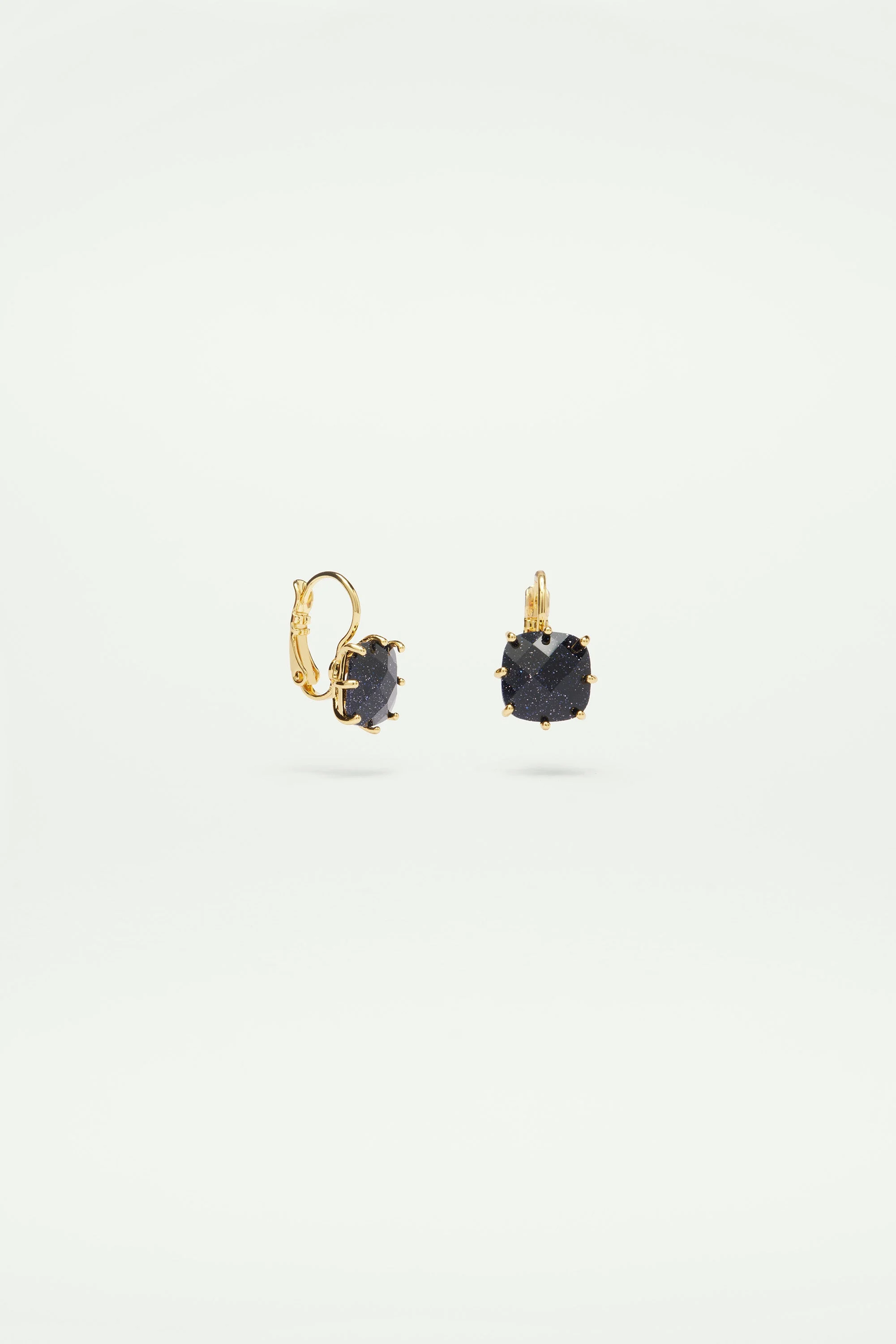 Boucles d'oreilles dormeuses pierre carré la diamantine bleu nuit pailleté | Bleu