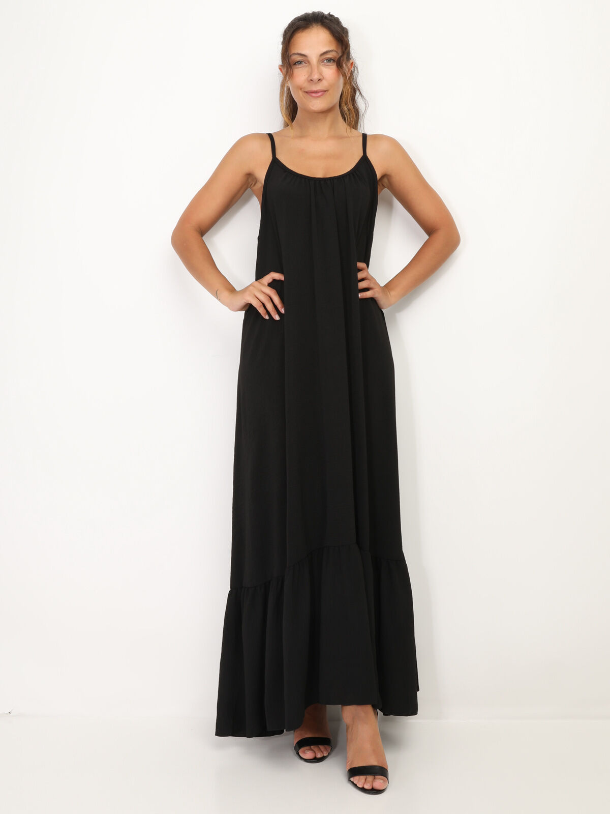 Robe fluide à bas évasé et volonté- Noir