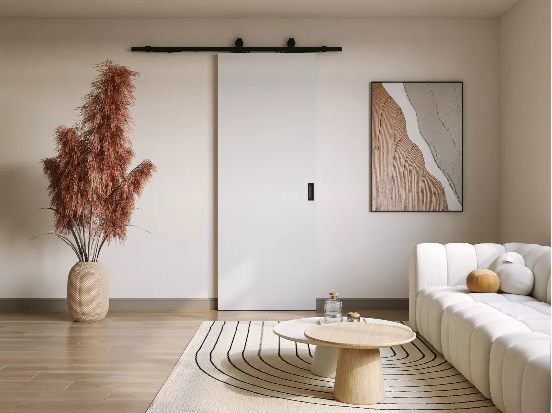 Porte coulissante avec système en applique - H205 x L73 cm - MDF + PVC Blanc - VARIN II
