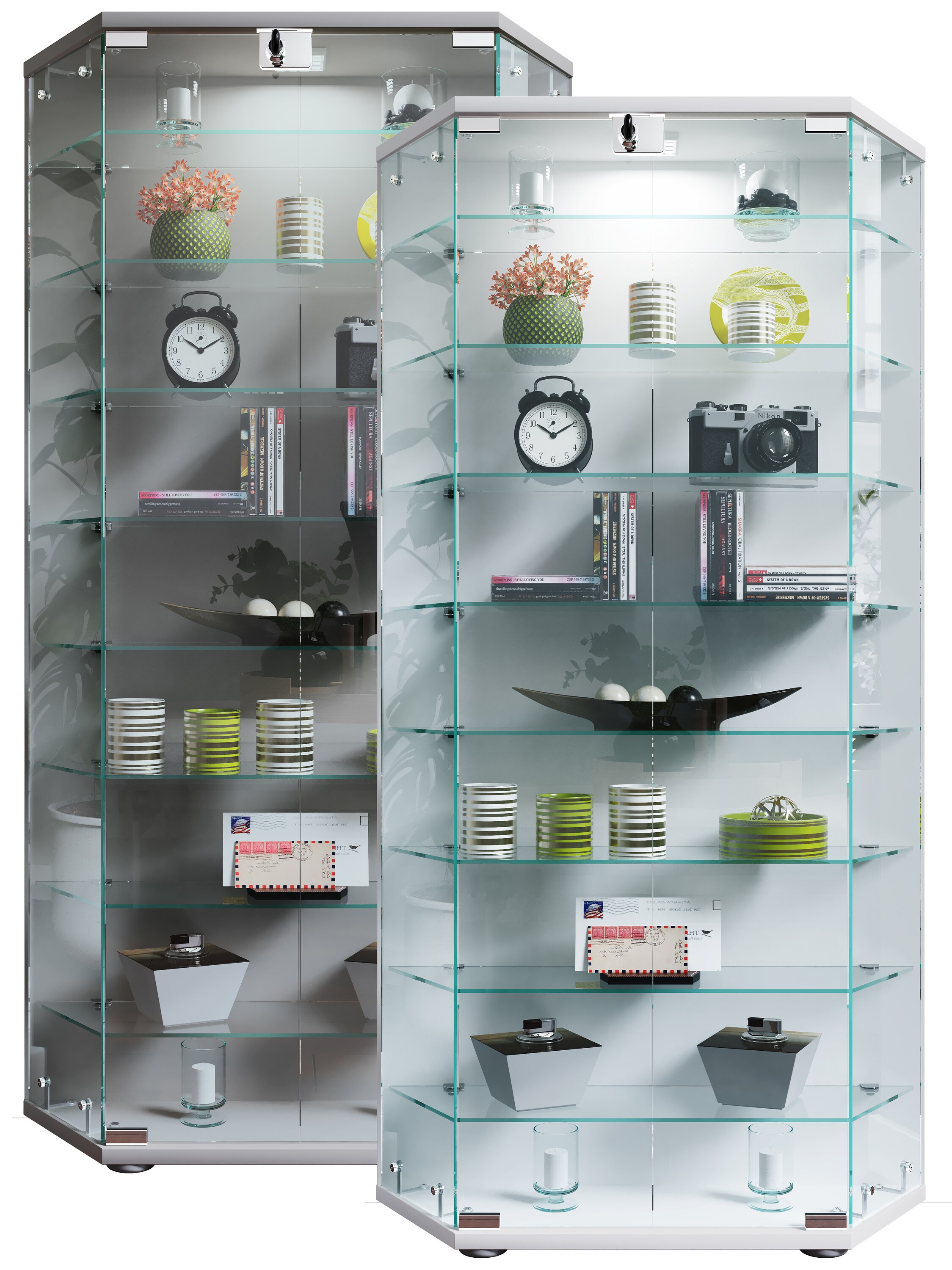 VCM Holz Glas Vitrine Sammelvitrine Glasvitrine Schaukasten Standvitrine Cenila XL