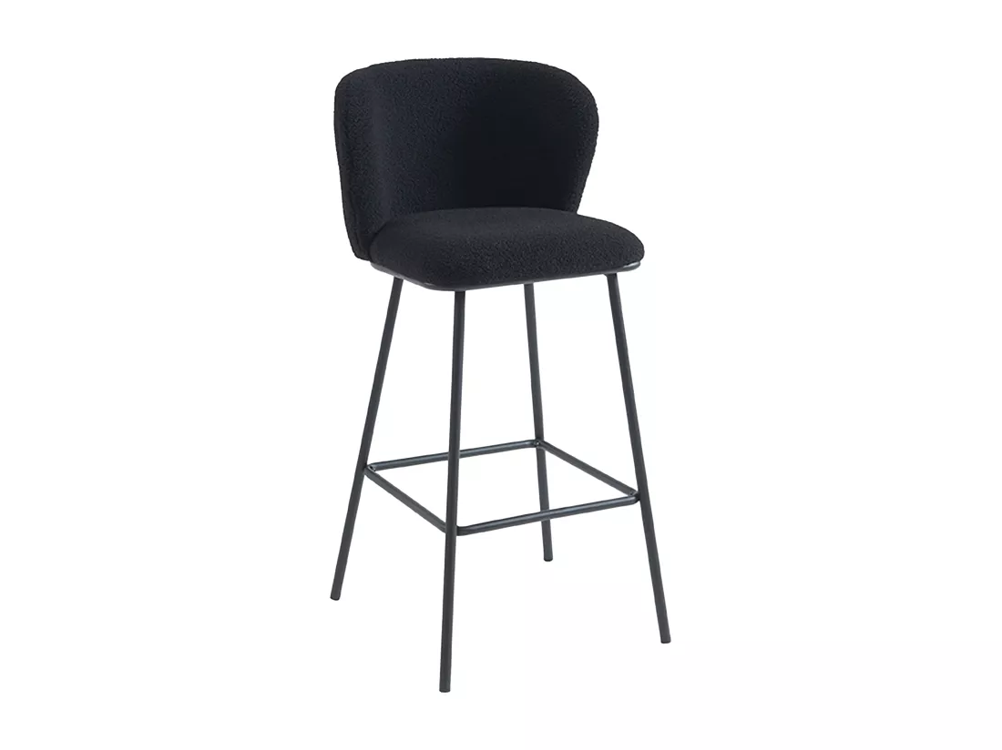 Lot de 2 tabourets de bar en tissu bouclette et métal - Noir - SENORASE