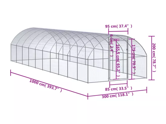 Poulailler d'extérieur 3x10x2 m Acier galvanisé