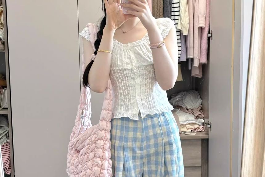 GOUB - High Rise Gingham Wide Leg Broek