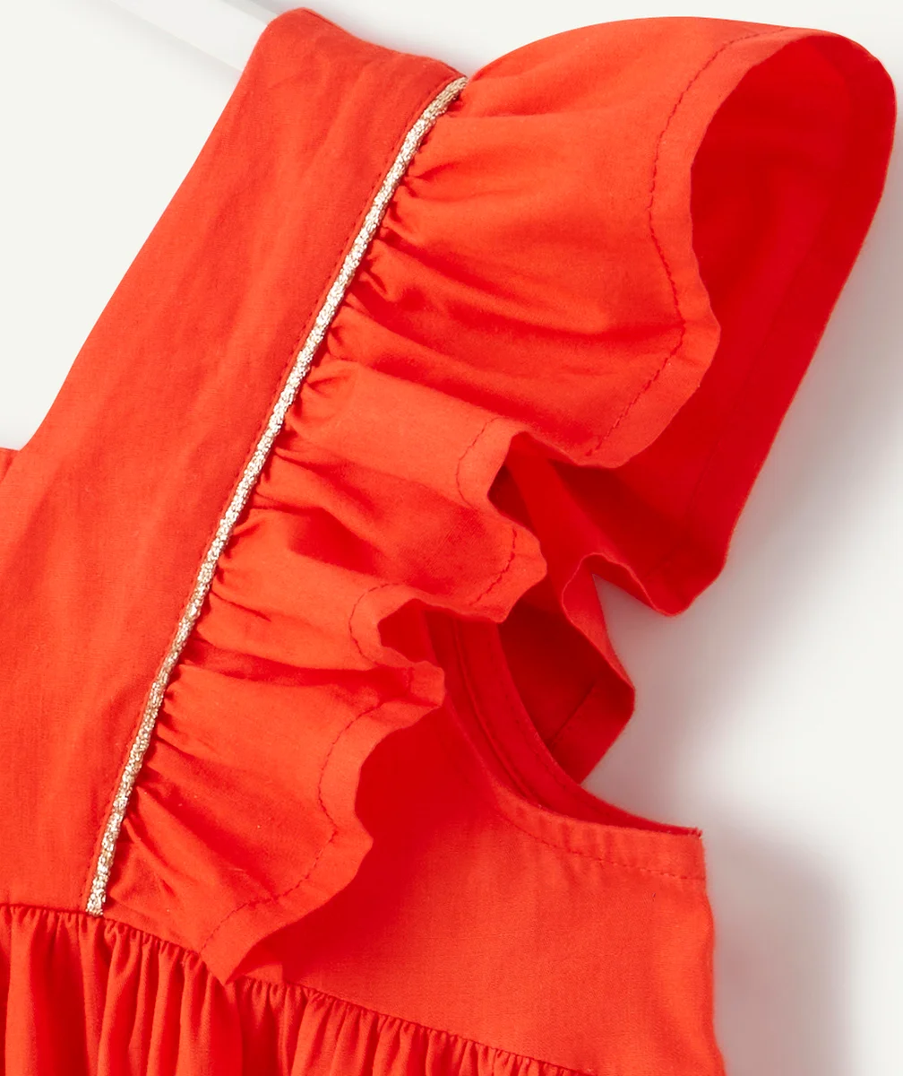 ROBE BÉBÉ FILLE ROUGE EN COTON AVEC VOLANTS ET DÉTAILS PAILLETÉS