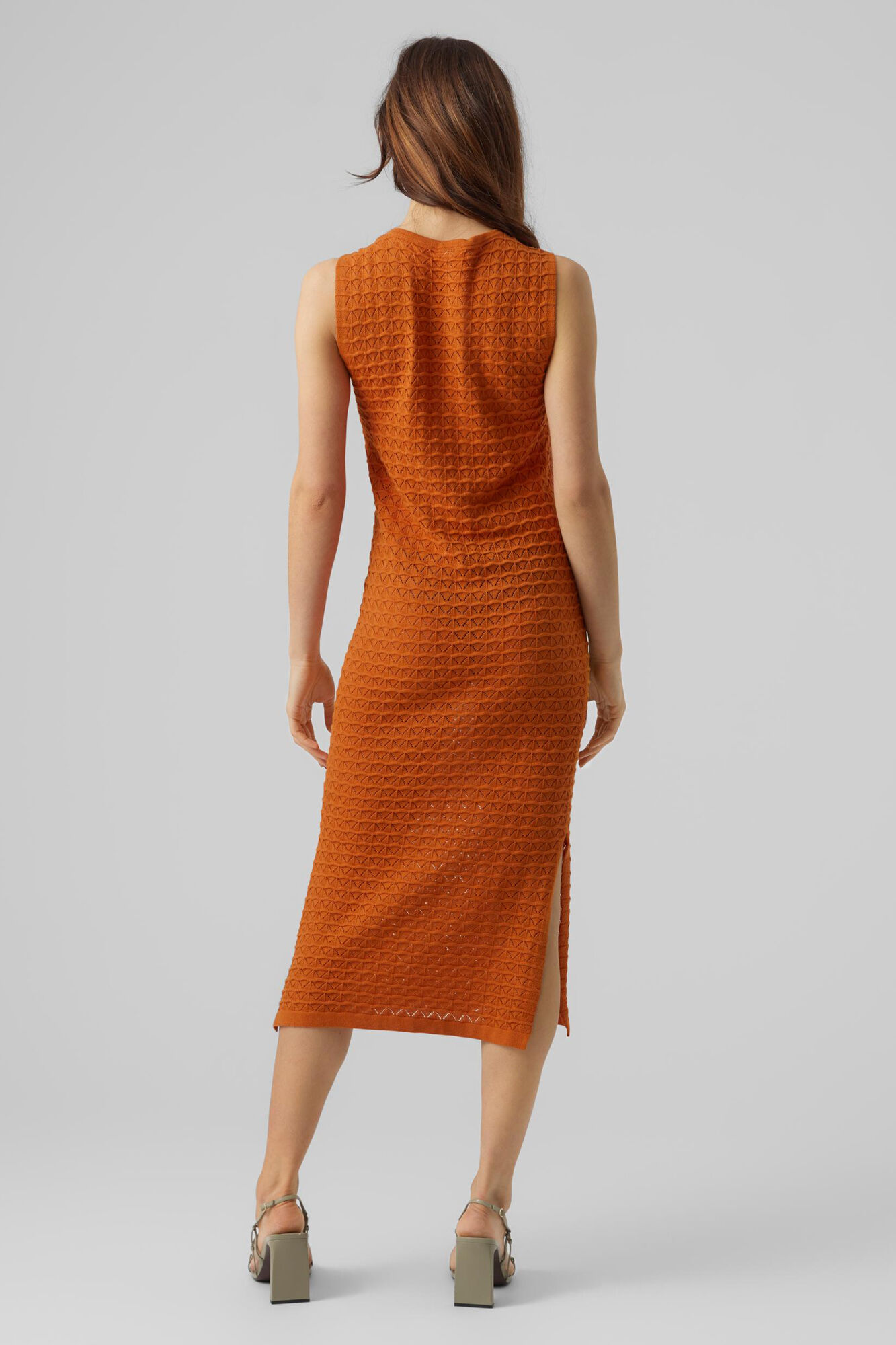 Vestido midi de crochê sem mangas - Laranja