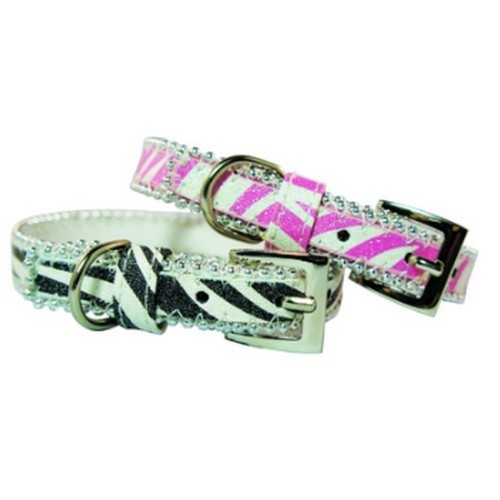 Coleira para cachorro com strass rosa e estampa animal