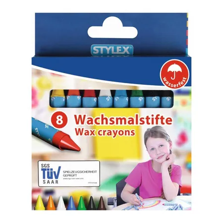 Stylex Wachsmalstifte mit Papierbanderole, 8 Stück in verschiedenen Farben