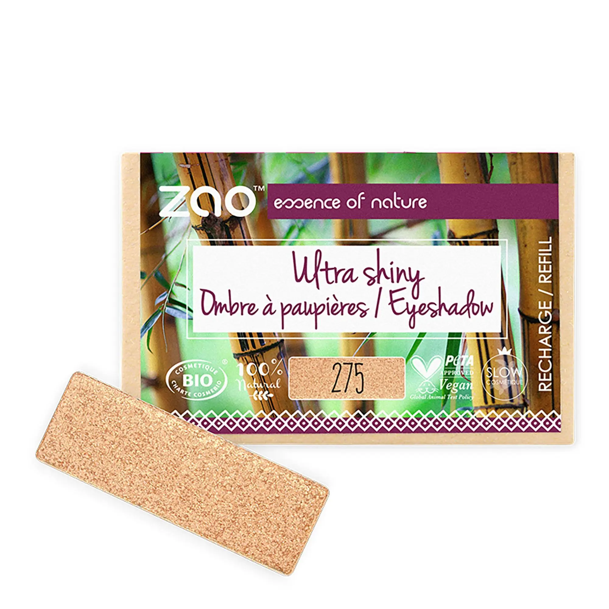 Zao Makeup - Recharge Ombre à Paupières Rectangle Bio, vegan et rechargeable Orange doré - Maquillage