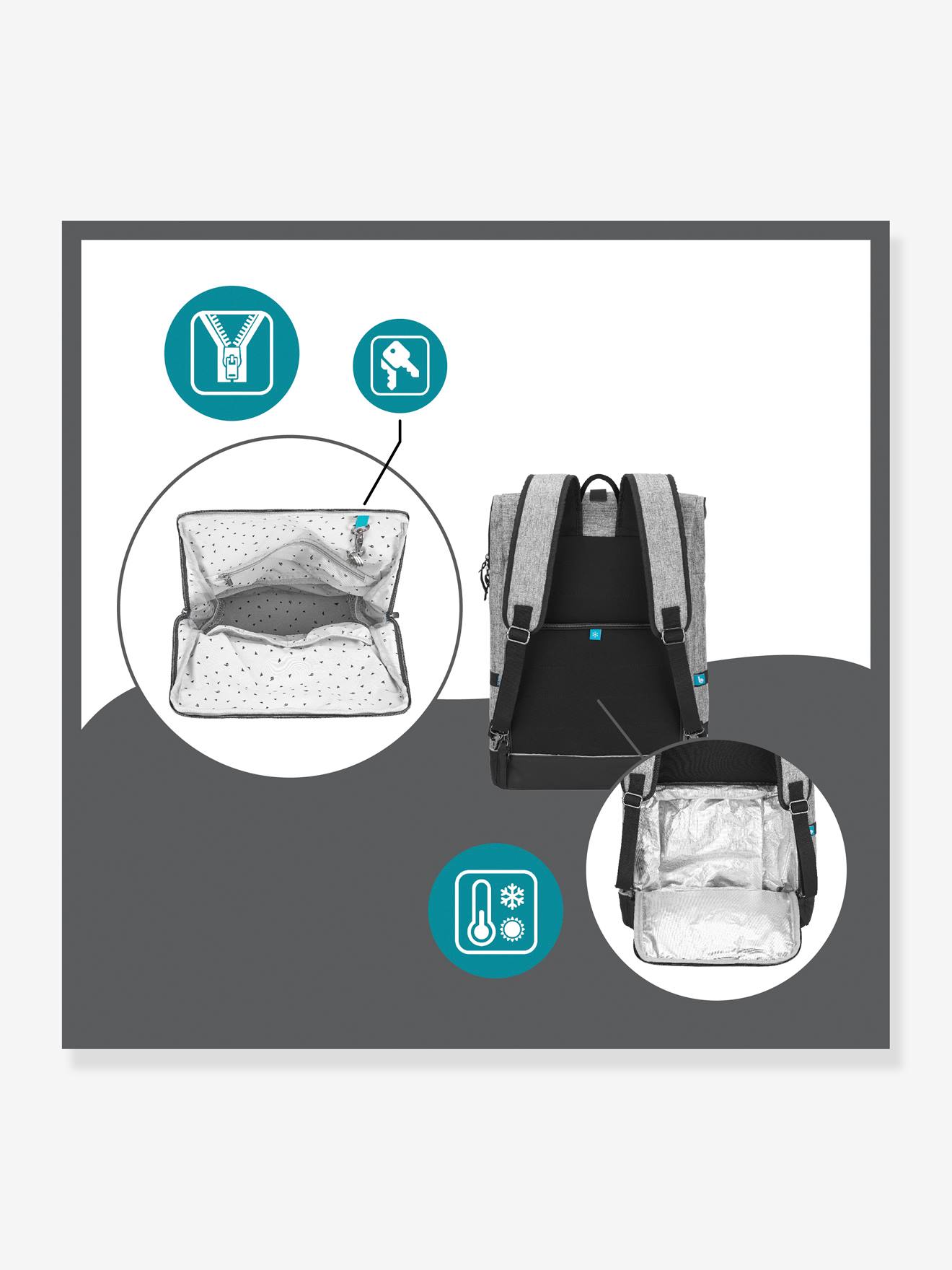 Mochila para fraldas BABYMOOV Le Sancy, tamanho médio, cinza liso