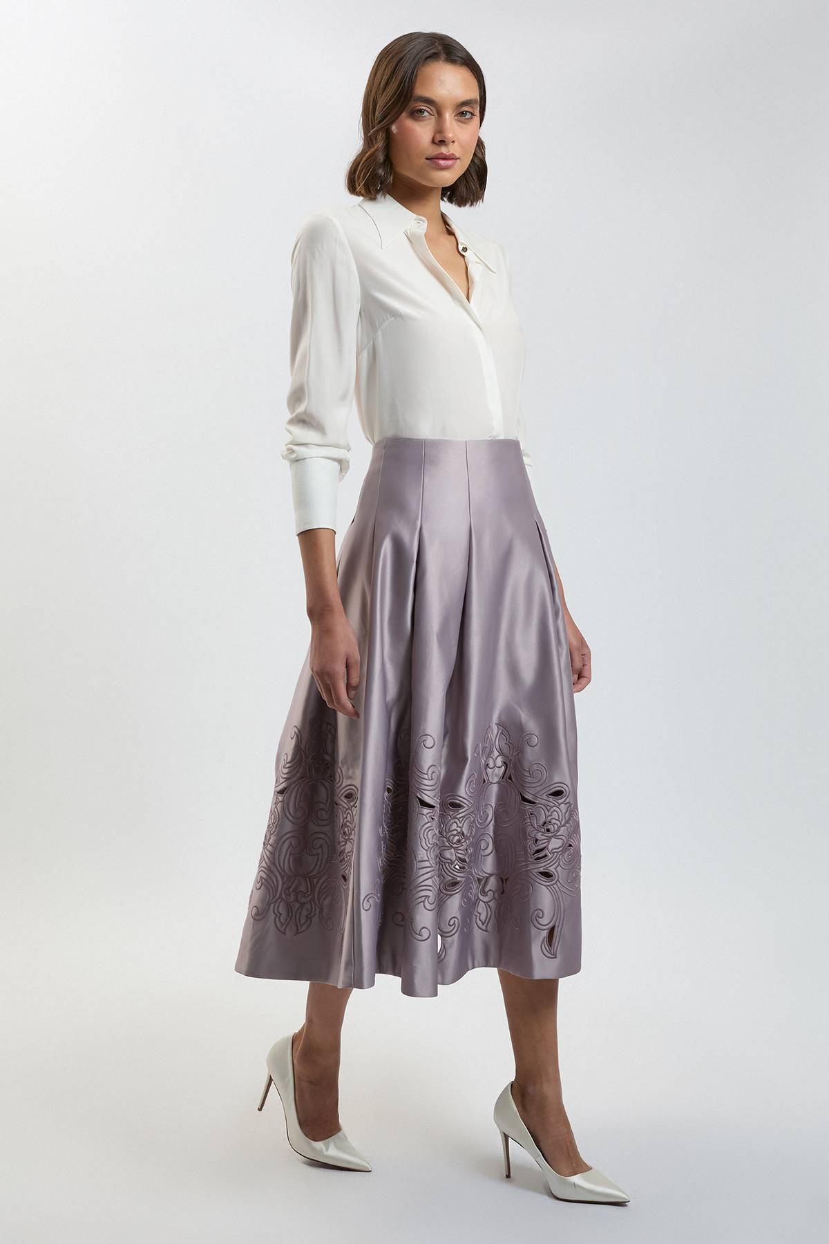 KarenMillen Jupe Ample En Satin Ajusté Avec Découpes Ajourées