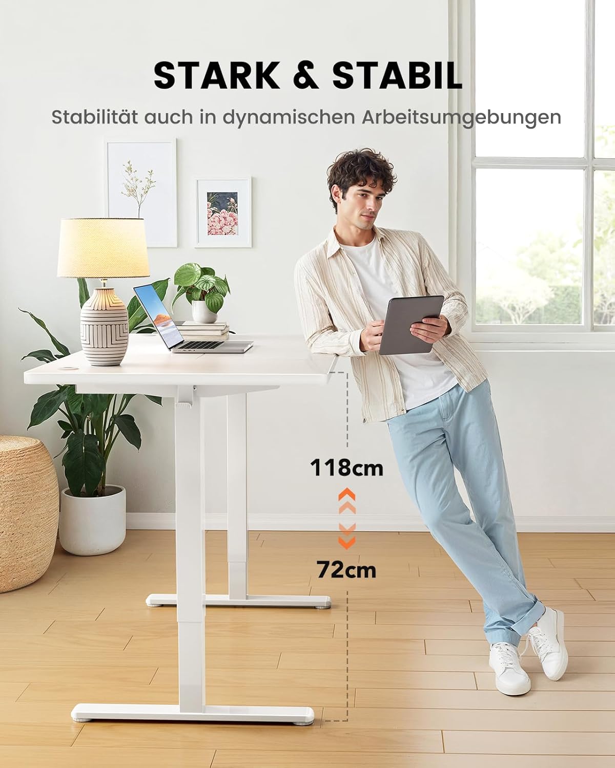 ErGear Höhenverstellbarer Schreibtisch-120 x 80cm,100 KG Tragkraft Elektrischer Schreibtisch mit Fortgeschrittenem Bürstenlosem Motor, Leise Funktion, Robuster Metallrahmen, Vierteilige Tischplatte