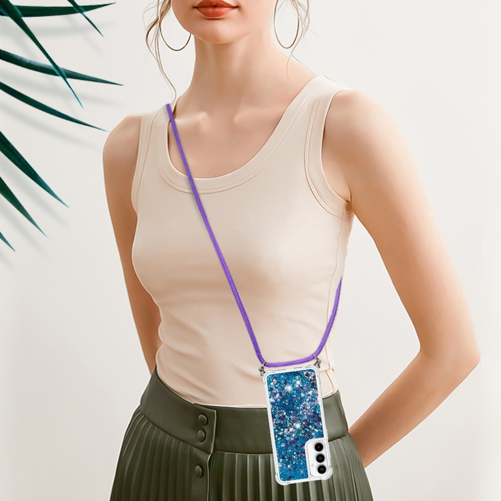 Samsung Galaxy A56 Necklace Gummi Hülle Liquid Glitzer   Handykette - Dunkelblau