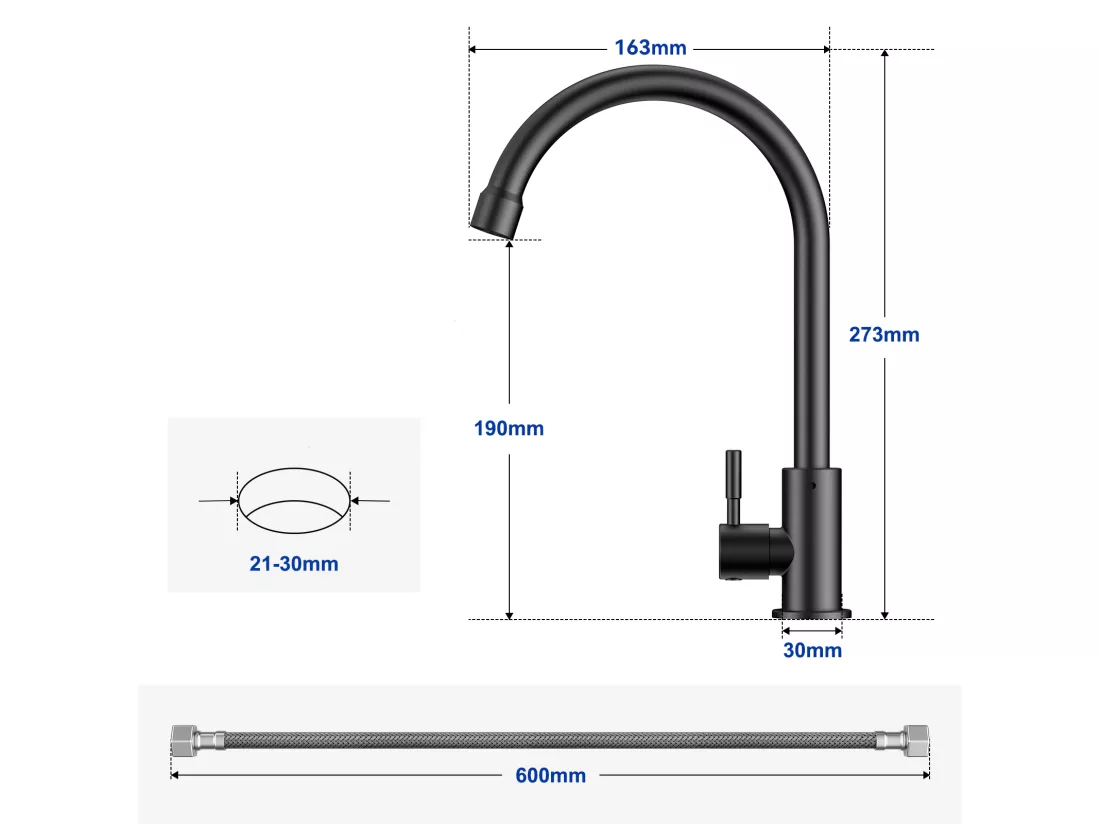 Cecipa MAX Evier 1 Bac en Quartz et Résine Noir 45x45cm Evier à Encastrer + Robinet de Cuisine à eau Froide,Noir