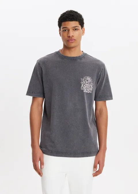 T-shirt met print tattoo rose antraciet (ANTRA)