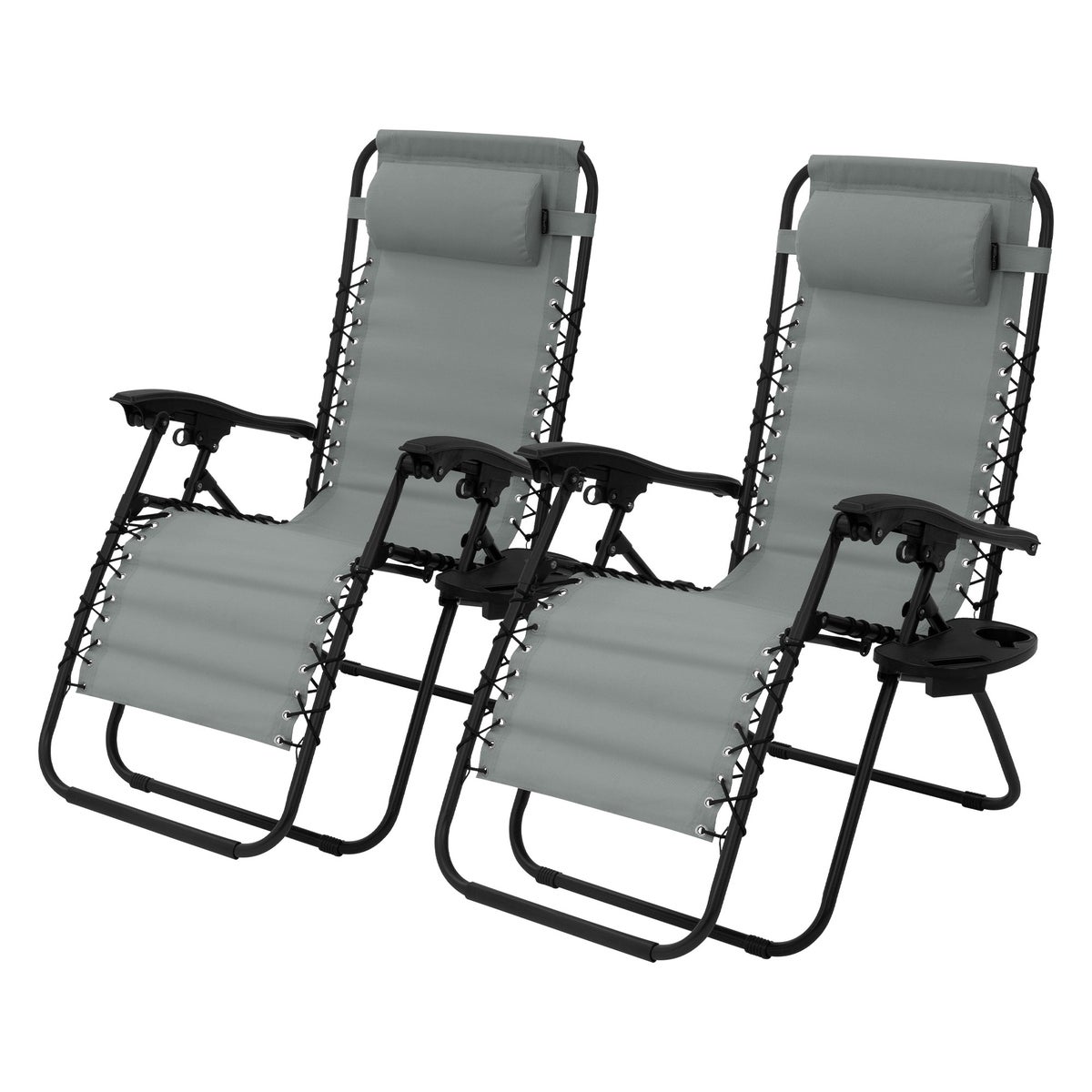 ML-Design 2-delige set opvouwbare ligstoel, grijs, relaxfauteuil met verstelbare hoofdsteun en rugleuning, tuinligstoel met vetersysteem, zero gravity outdoor relaxstoel, tuinstoel met bekerhouder