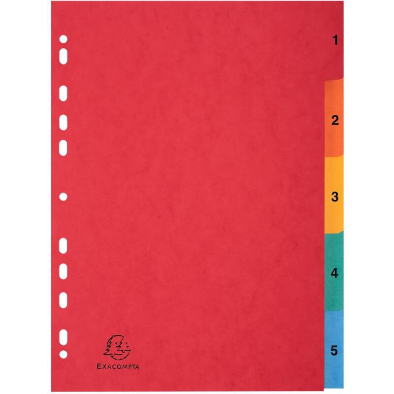 Intercalaires carte lustrée avec onglets imprimés numériques - 5 positions - A4 - Couleurs assorties