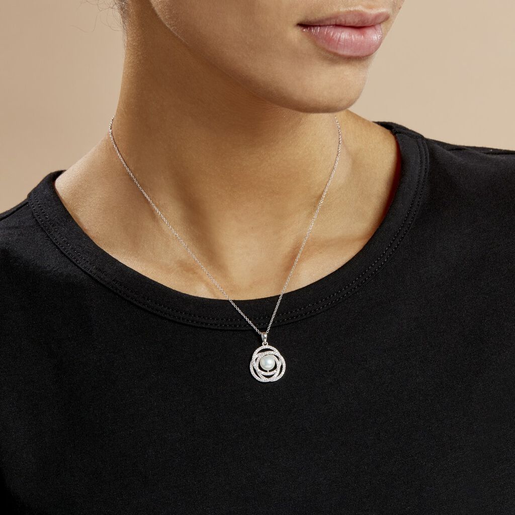 Collier Matilda Argent Blanc Perle De Culture Et Oxyde De Zirconium