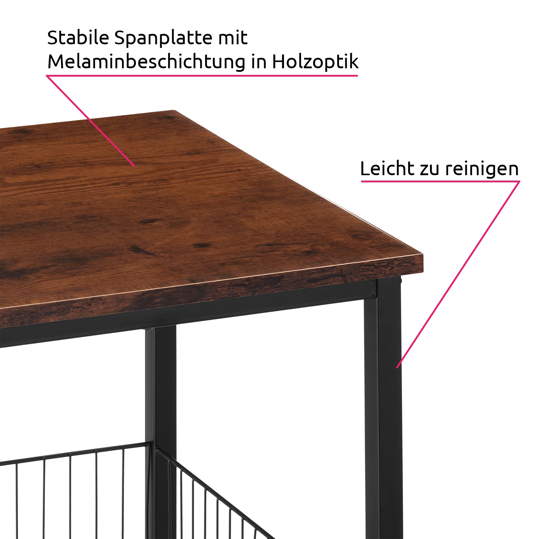 tectake® Beistelltisch, Industrial Style, mit Gitterkorb, 40 x 40 x 55,5 cm