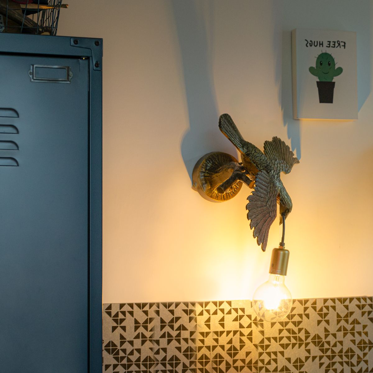 Vintage wandlamp messing - Animal Fugl