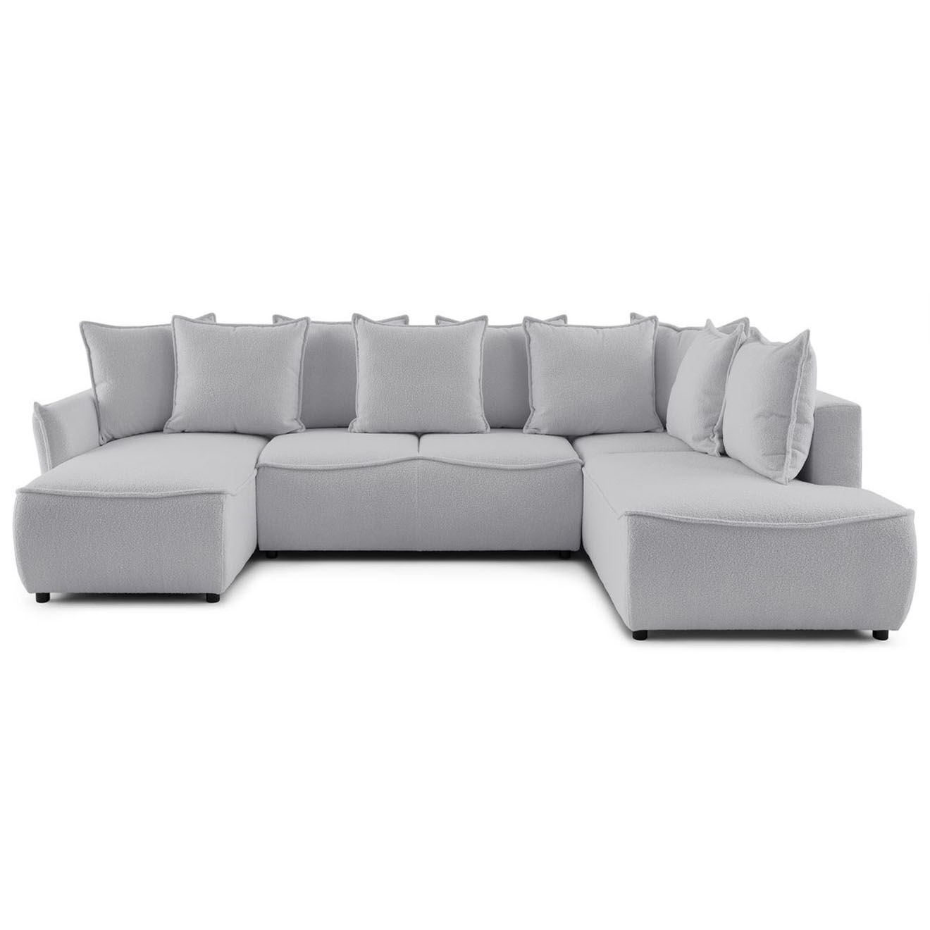 Bobochic Canapé panoramique convertible coffre d'angle gauche bouclette léon gris clair - 320x194x90 cm