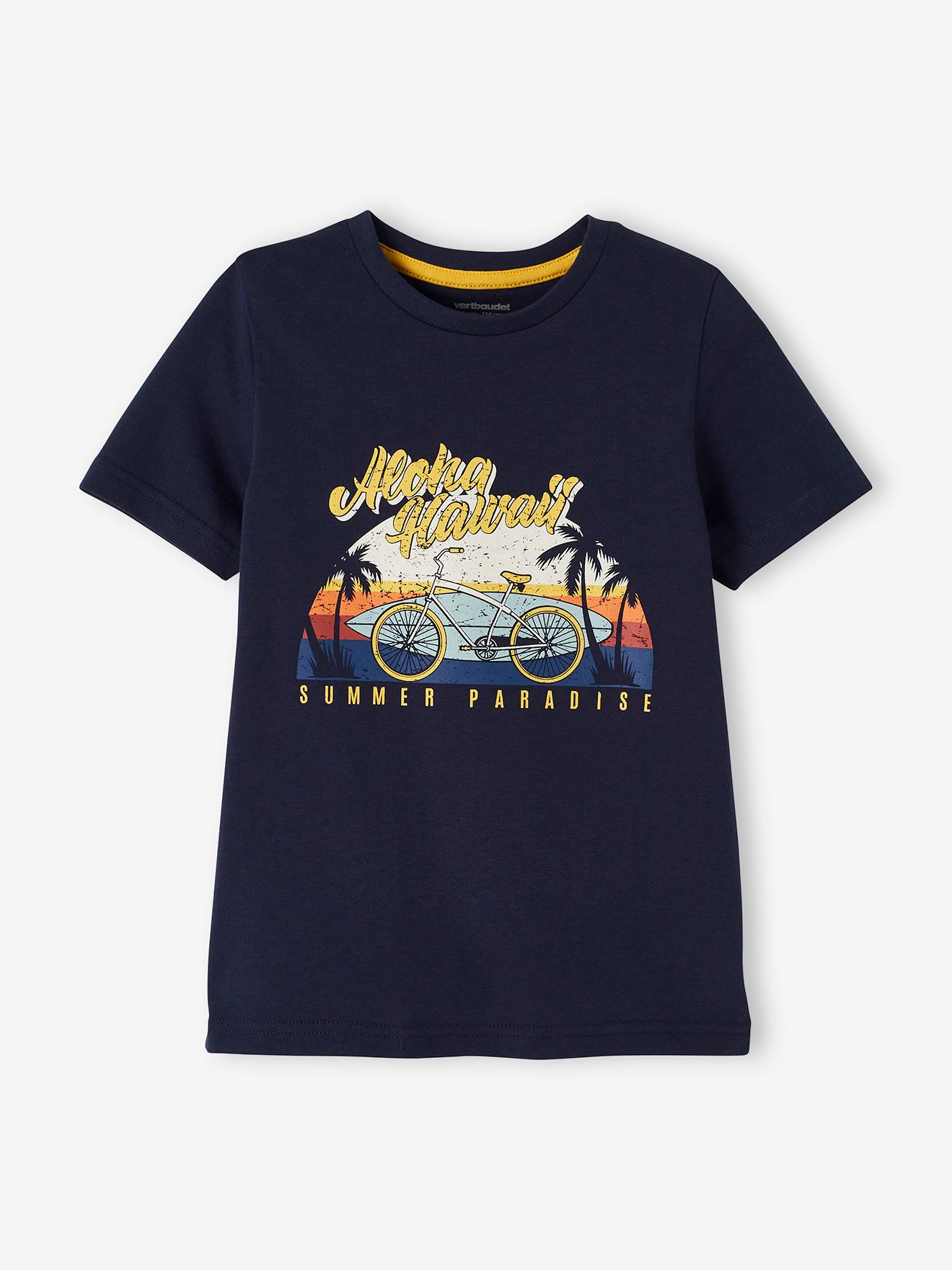 Conjunto de camiseta e bermuda de lona com tema havaiano para meninos, amarelo liso tamanho médio