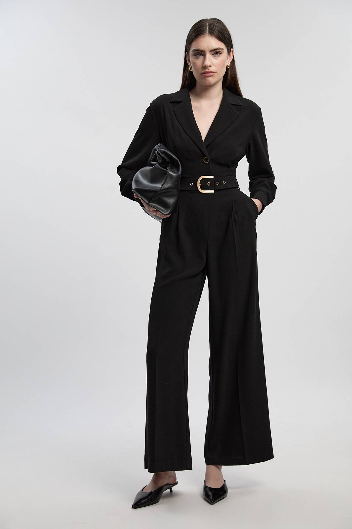 KarenMillen Combinaison Pantalon Large Ceinturée en Crêpe Ajustée