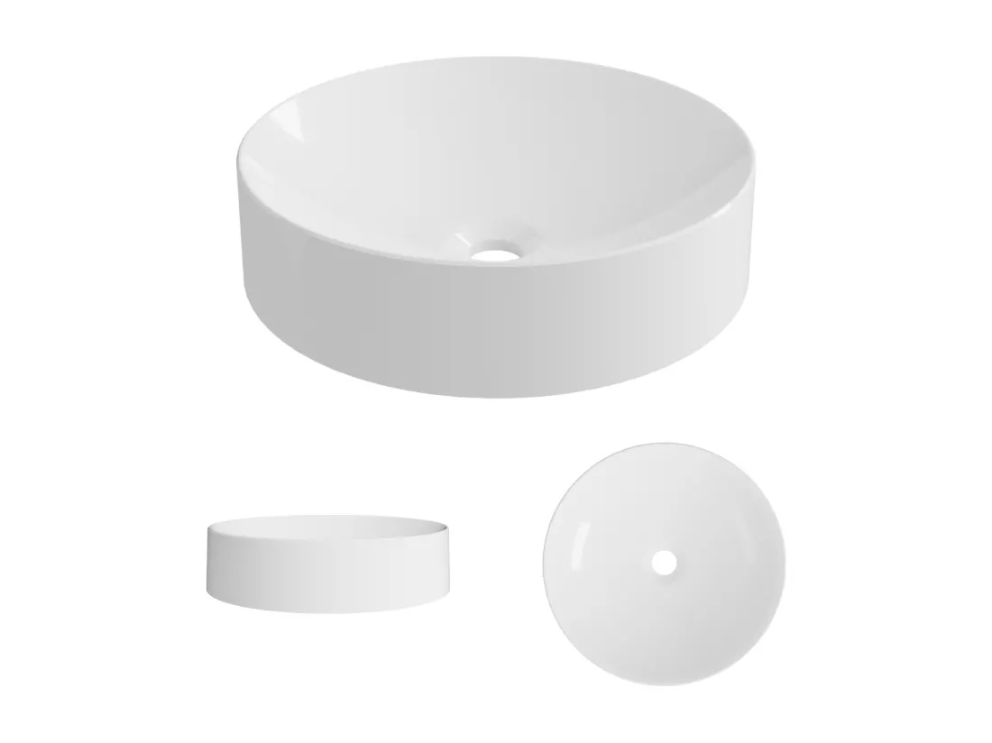 Vasque à poser OSCAR - 75% Minéral Blanc Brillant Ronde 40cm*H11.7cm - LAVABERG