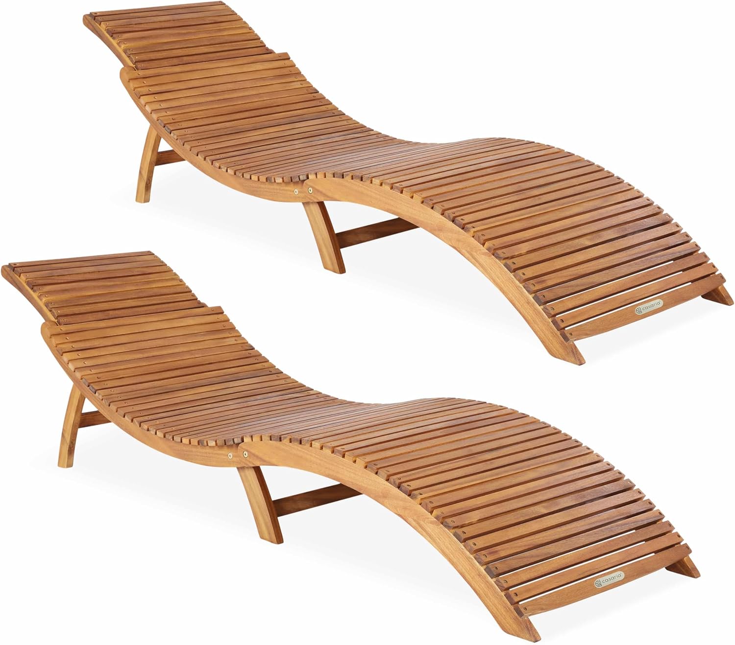 Casaria® Sonnenliege Klappbar 2er Set Holz FSC®-Zertifiziert 320kg Belastbarkeit 190x60cm Tragegriff Kofferfunktion Garten Balkon Terrasse Gartenliege Klappliege Akazie