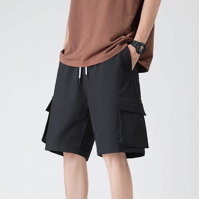 Lefitt - Mid Rise Plain Cargo Shorts