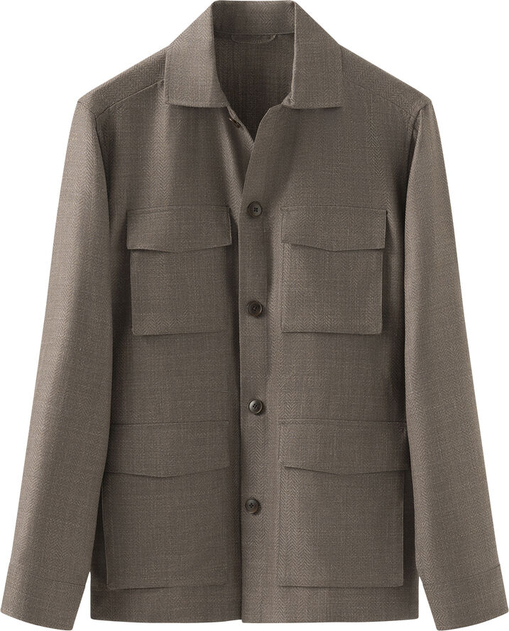 ETON Beige Wool Linen Drawstring Overshirt Lysebrun
