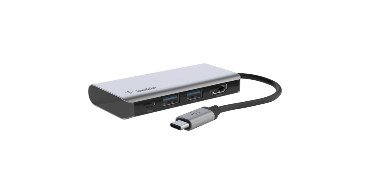 BelkinCONNECT Meerpoorts 4-in-1 USB-C dockingstation  (Grijs/zwart)