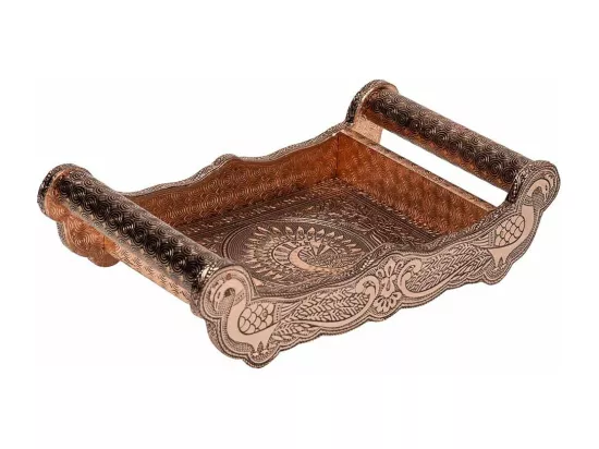 Plateau en métal repoussé couleur cuivre 25x13x6h