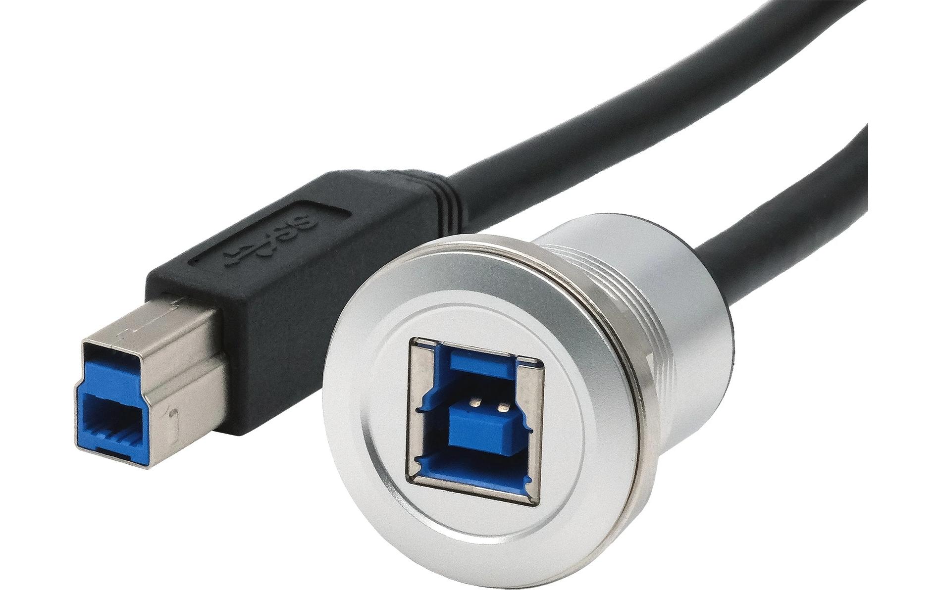 USB 3.1 Adapter Metall USB-B Stecker - USB-B BuchseEinbau-Adapter Metall USB-B Buchse zu Stecker, USB 3.2 Gen 1, 30 cm