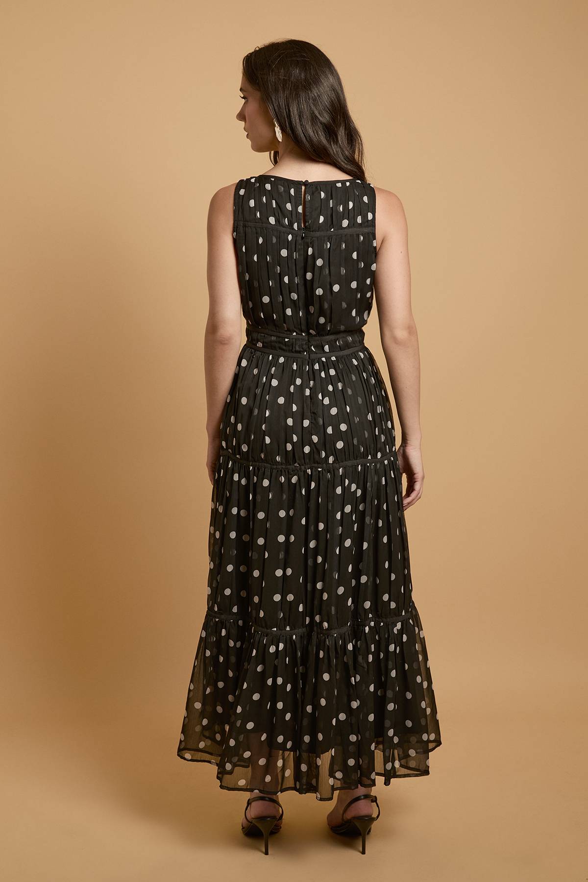 Oasis Robe Midi à Pois avec Passepoil Contrastant