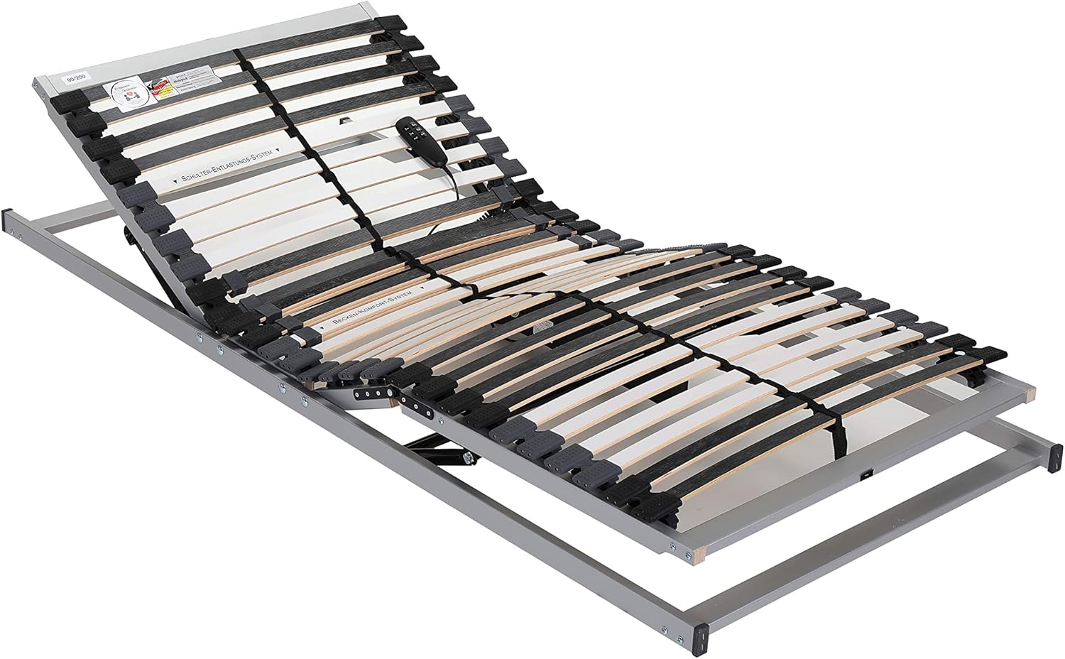 BeCo Lattenrost, Luxus E-Move, elektrischer Lattenrost, 90 x 200 cm, 28 Federholzleisten, komplett montiert, Kopf-und Fußteil verstellbar, TÜV geprüft, Made in Germany