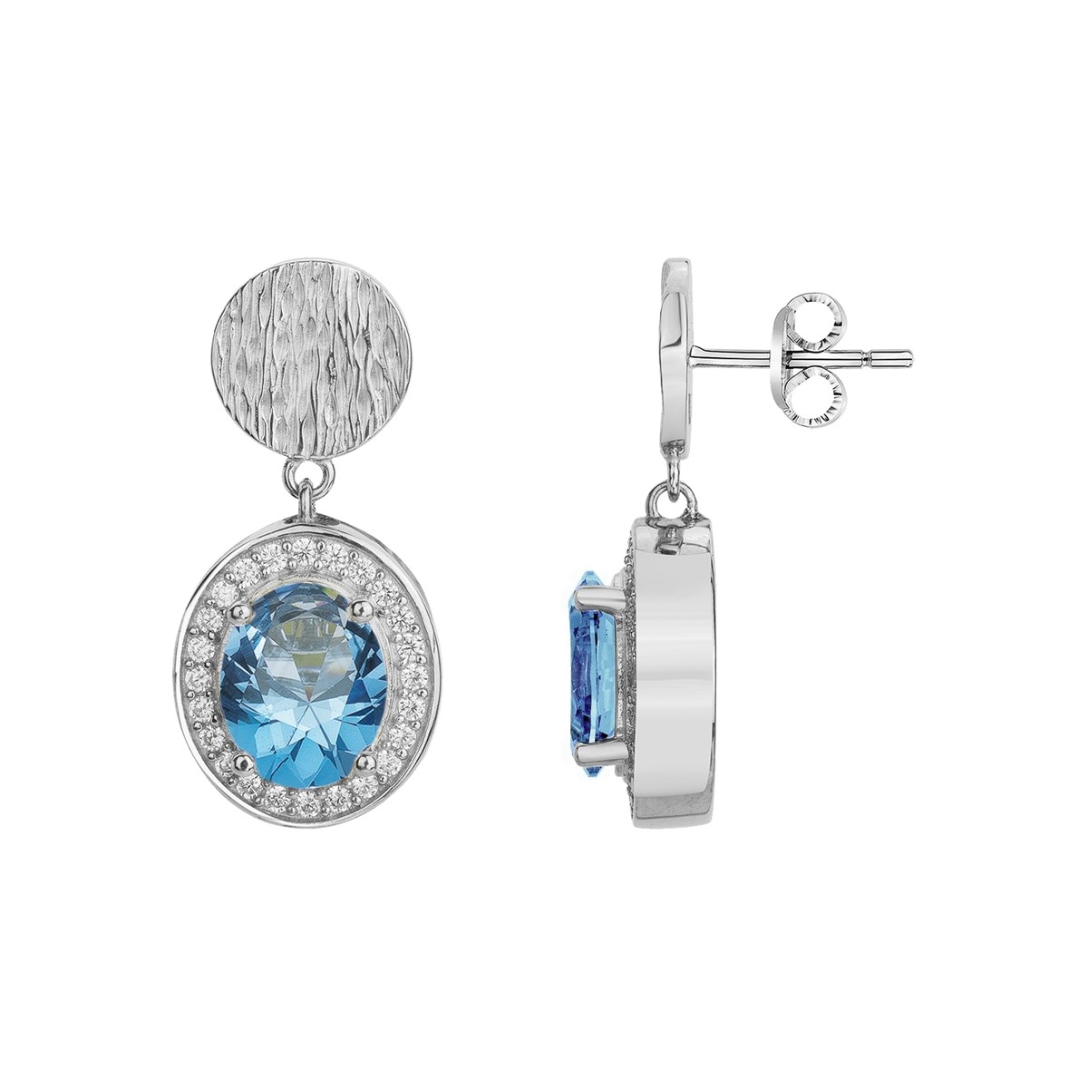 Boucles d'oreilles pendantes VICTORIA en Argent avec pierre synthétique bleu topaze