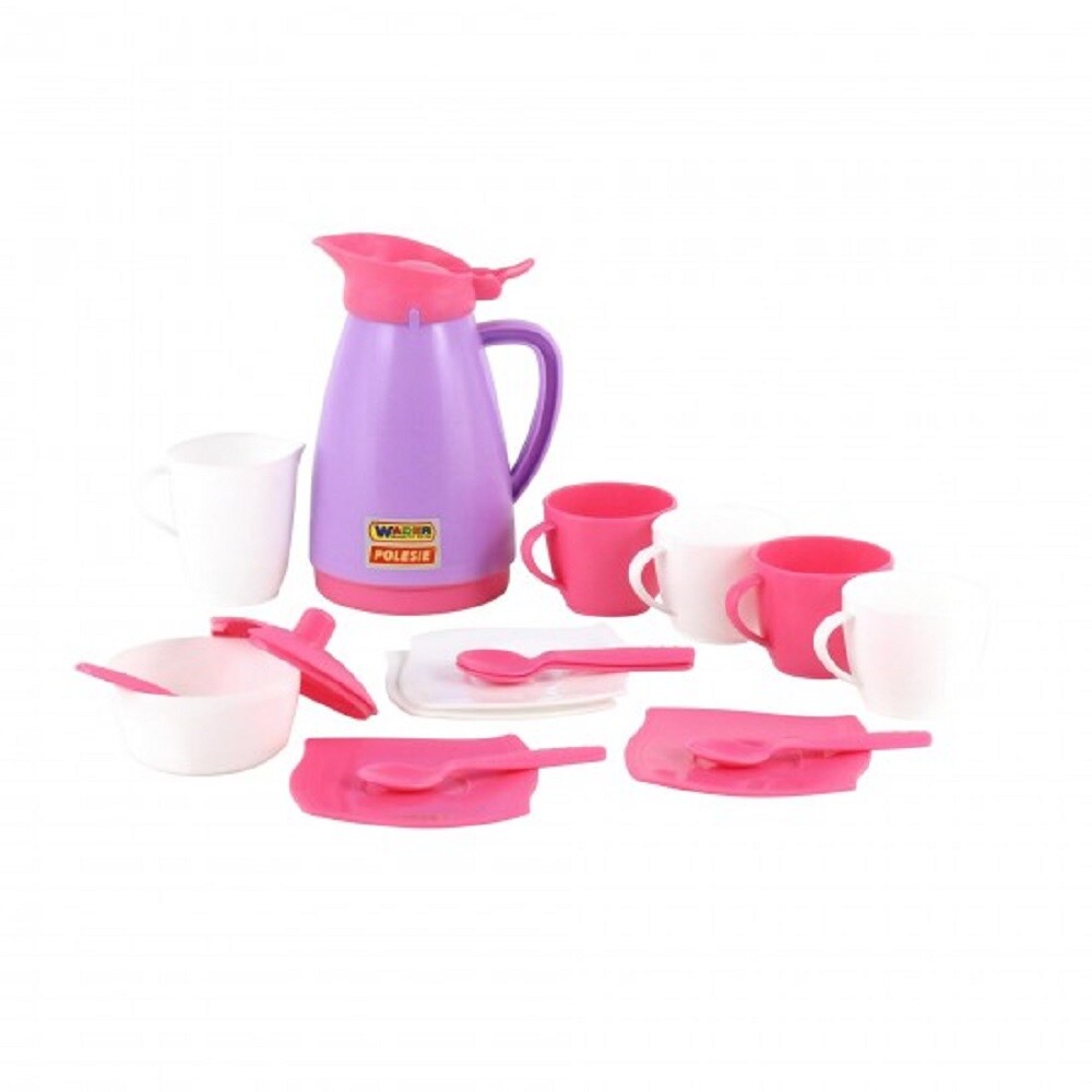 Polesie Spielzeug Geschirr 40626, 16-teiliges Kaffee-Set Teller, Tassen, Besteck