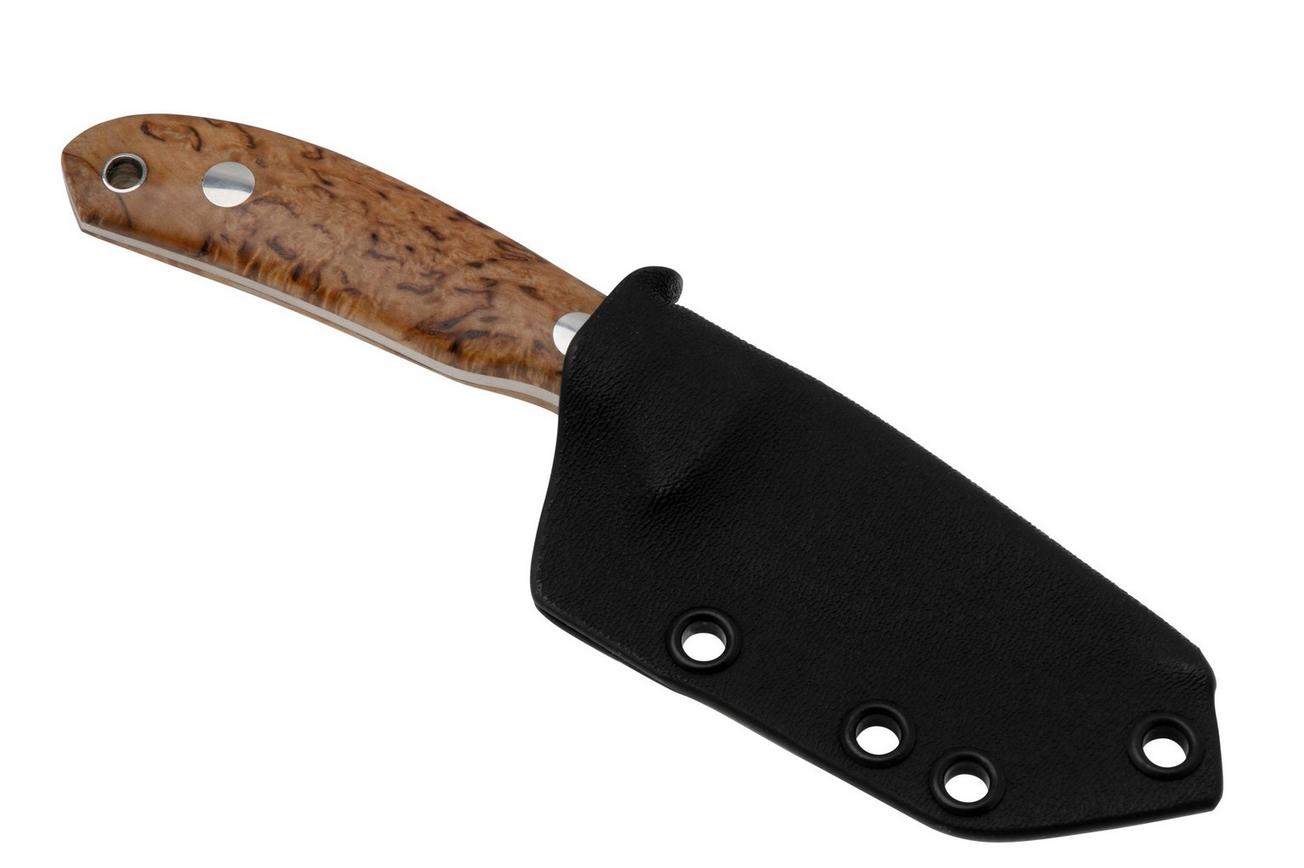 Casström Safari Mini Hunter 11618, Stabilised Curly Birch Kydex, vaststaand mes, Alan Wood design