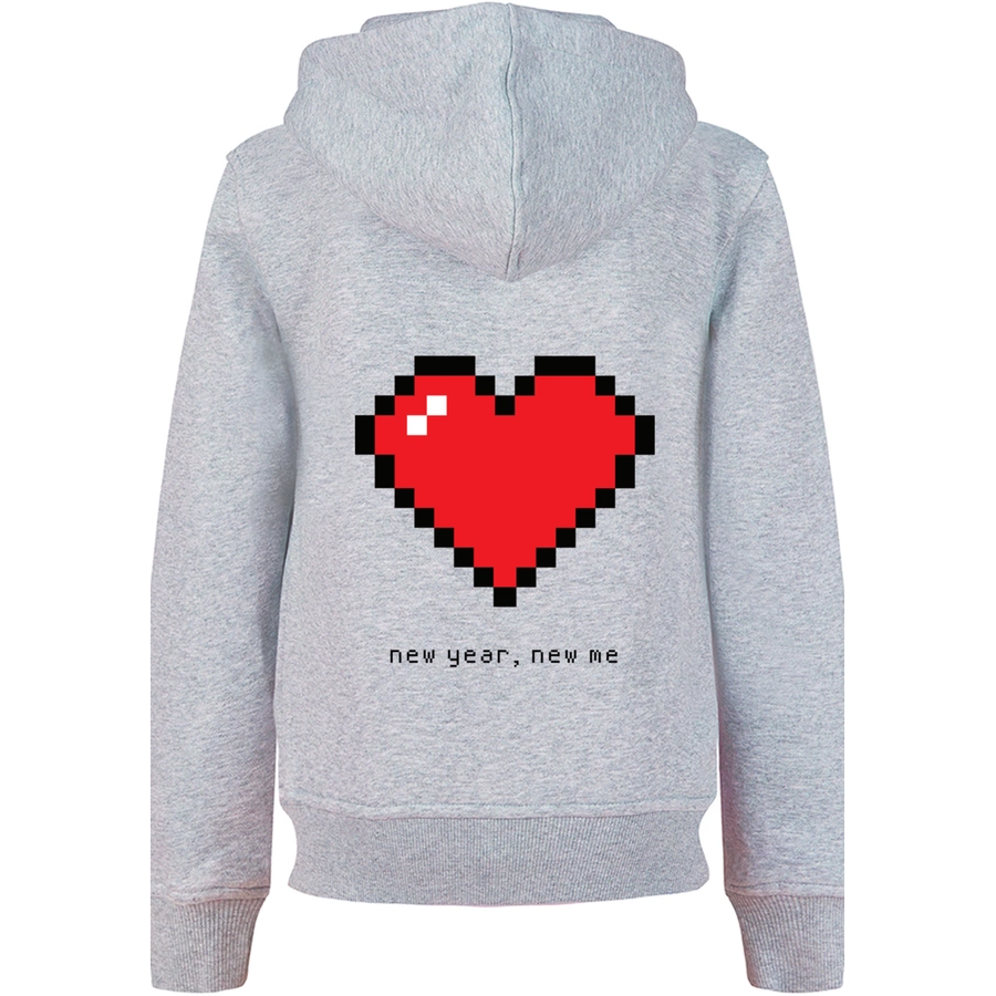 F4NT4STIC Hoodie Pixel Herz Happy New Year Silvester heather grey
