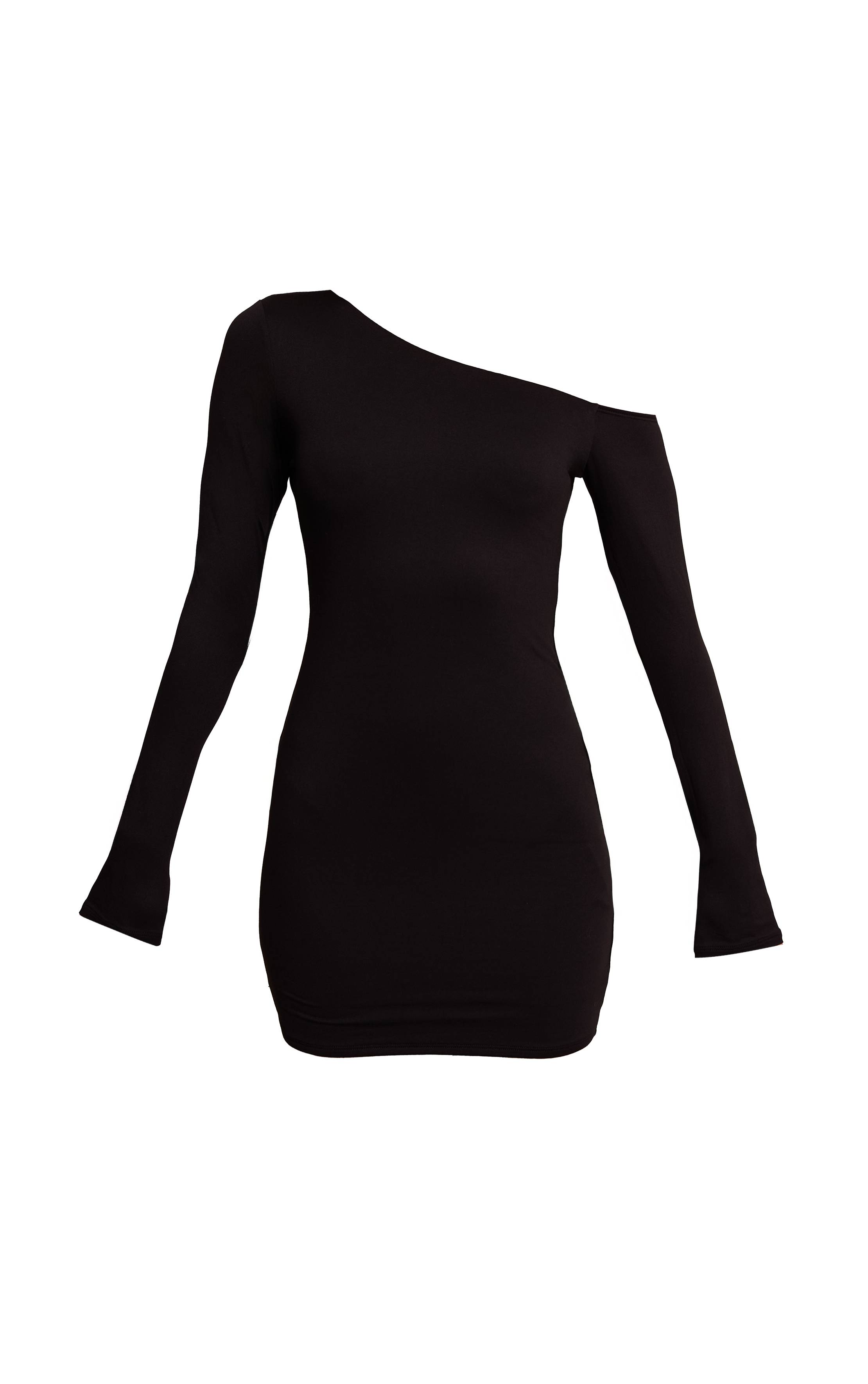 Noir Robe Moulante Asymétrique En Jersey Doux Au Toucher