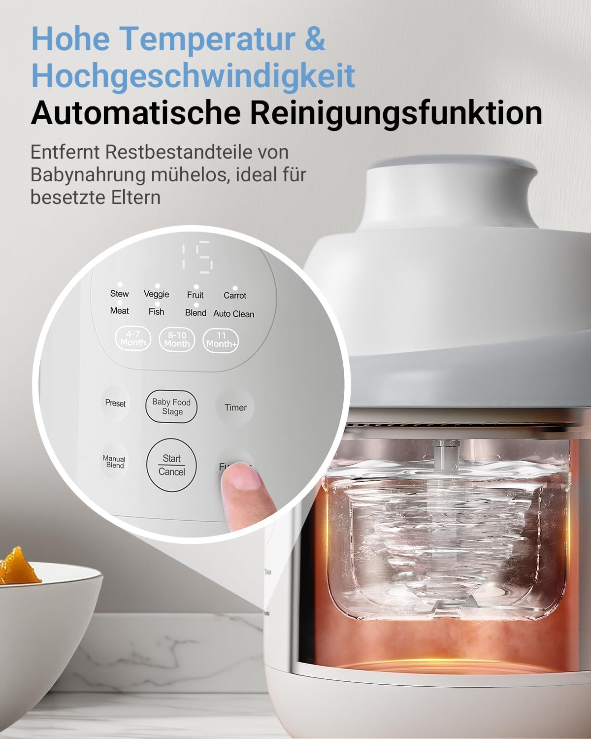 Bear Babynahrungszubereiter NutriEase AllStage Edelstahl, OneStep Baby Food Maker Babybrei-Zubereiter, Automatisches Kochen & Zerkleinern für gesunde hausgemachte Babynahrung, BPA-frei