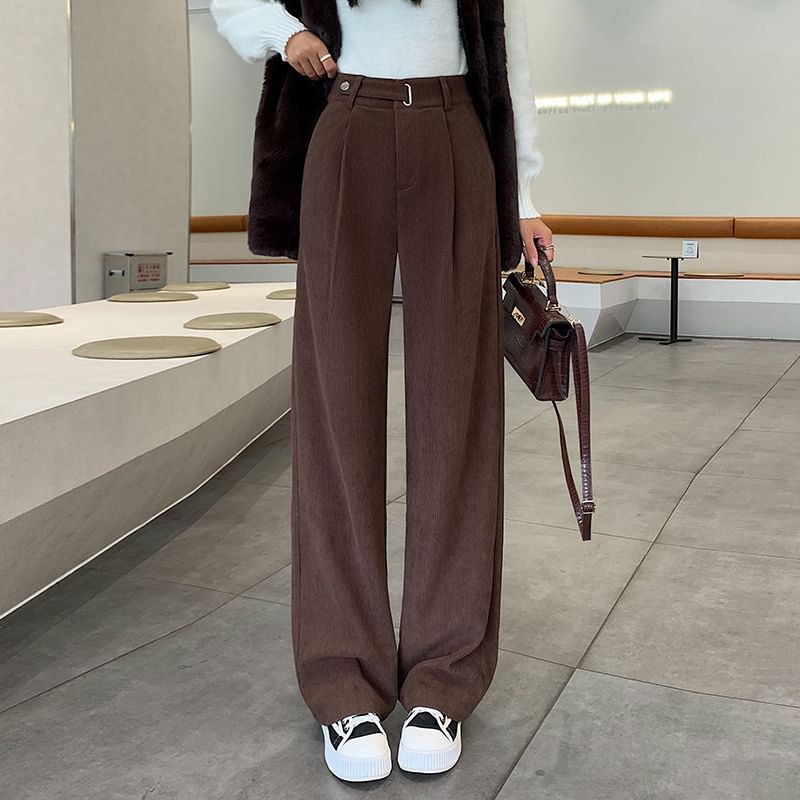 Dovitade - Hoge taille effen corduroy losse broek